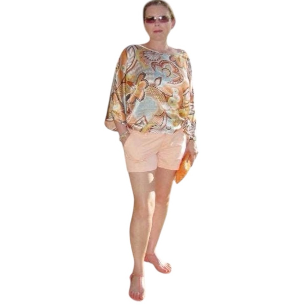 Aum-Couture Floral Paisley Print Silk Satin Blouse with Side Tie Size L/XL